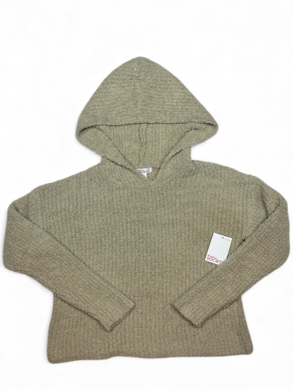 Mini Society Girls Sweater Size L Hooded Beige NWT Soft Cozy Winter Pullover